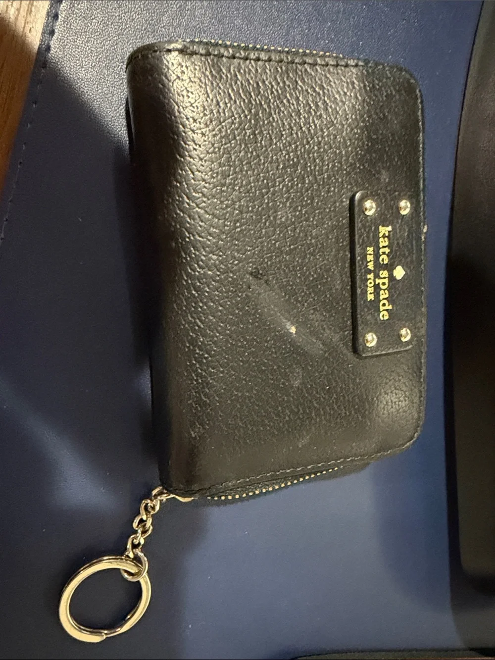 kate spade Black Leather Zip Keyring Card Case / wallet